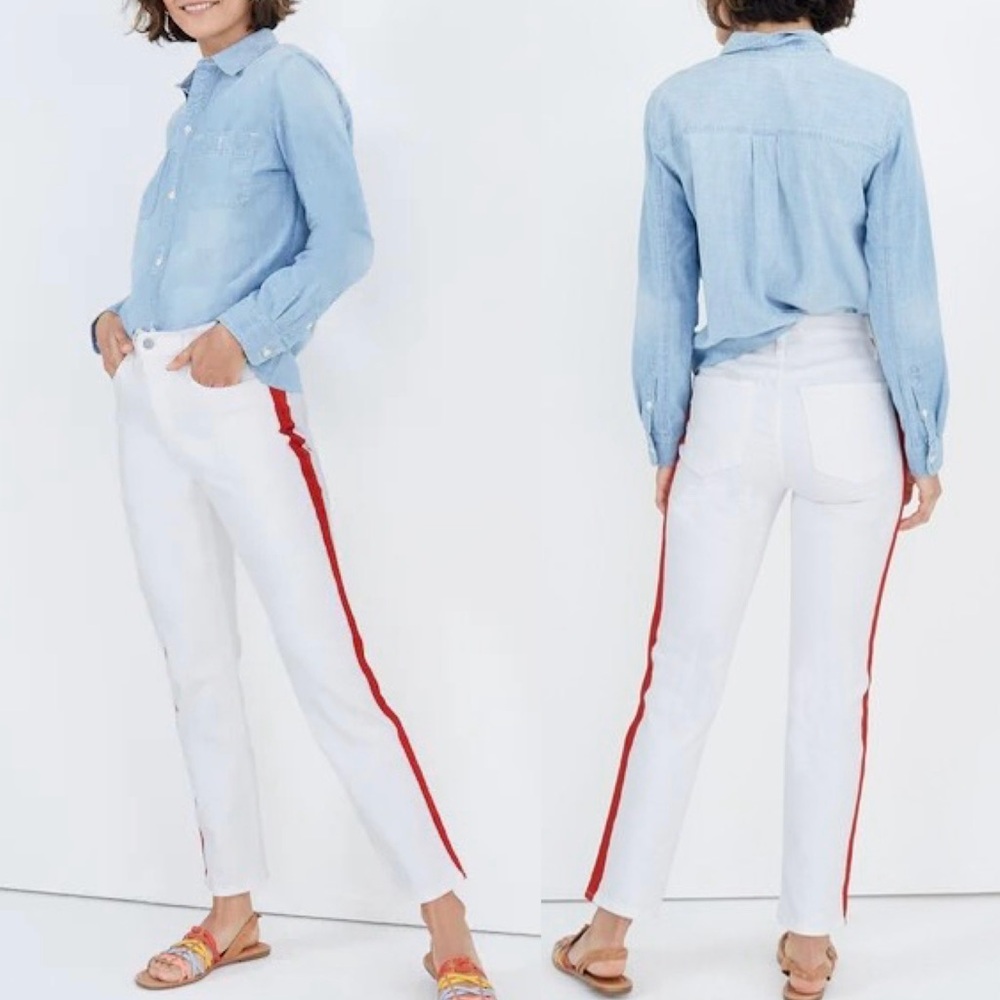 Madewell Stovepipe White Jeans Tuxedo Stripe Slim Straight Jeans Petite